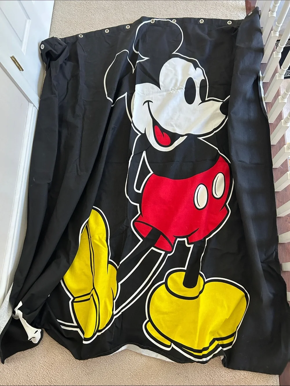 Black Mickey Mouse Shower Curtain with Red and Yellow Accents